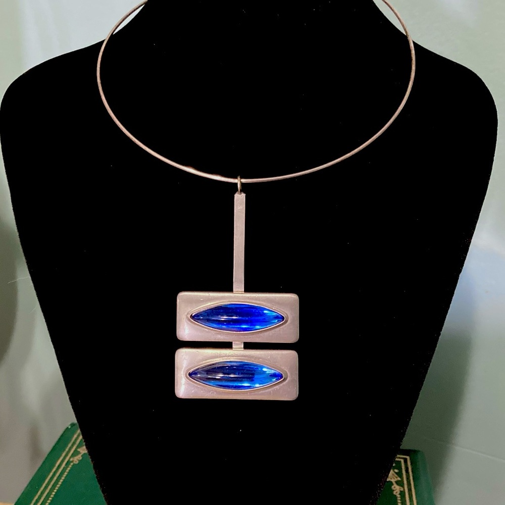 Jorgen Jensen Denmark MOD Space Age Pewter & Glass Cabochon Pendant